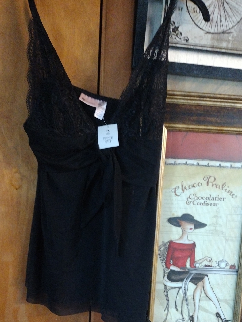 Women's Black Lace Chemise - 2 Piece Set